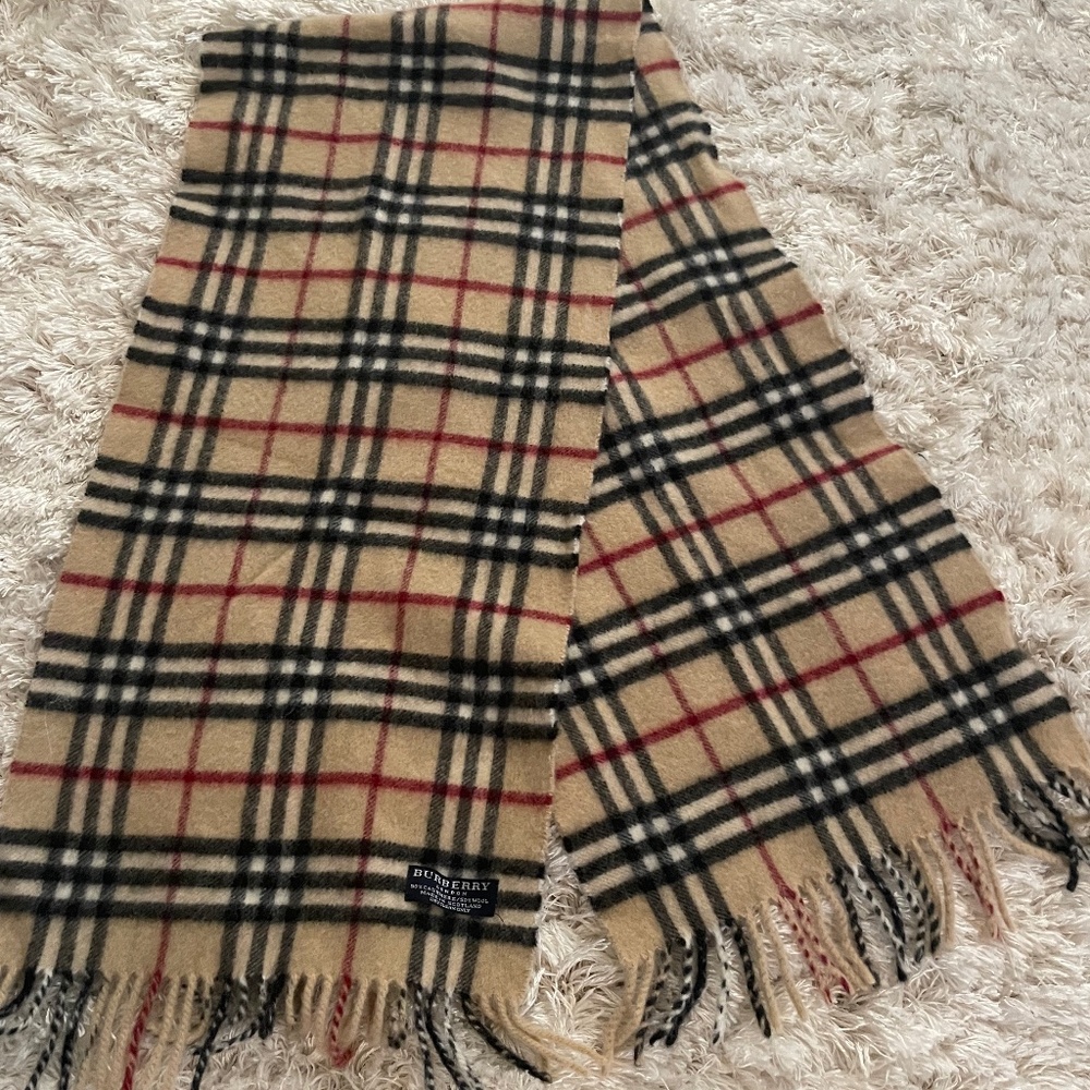 Burberry Classic Check Cashmere Scarf in Beige, Black & Red